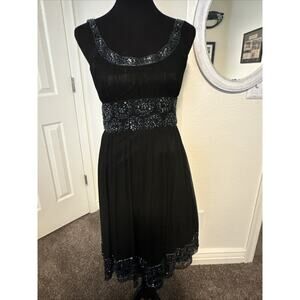 $225 Adrianna Papell Evening Dress Black Silk Beaded Sequin Cocktail Sz 4 NWOT